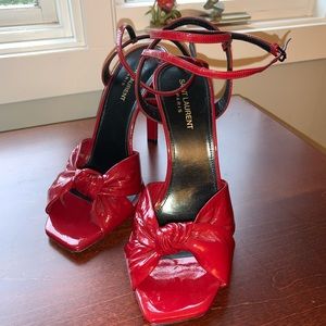 Saint Laurent Paris Red Patent Leather Slingback Sandals